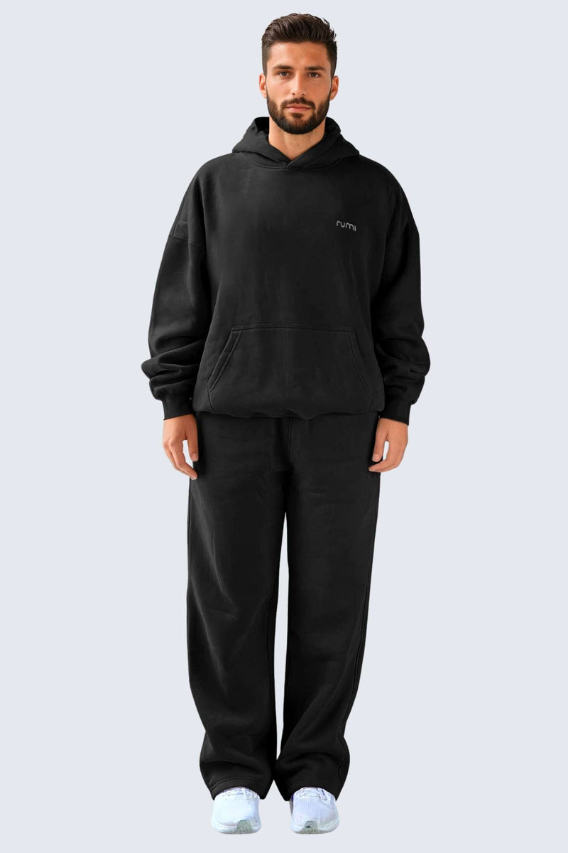 U Moon Sweatpants Relaxed Open Fleece - Black