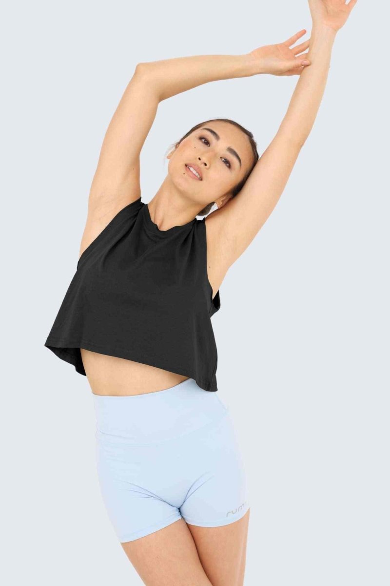 Rumi Earth - W Moon Air Cropped Tank - Black - R131220BKP - Tops