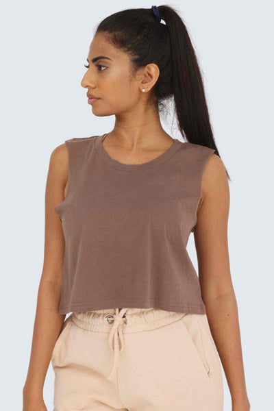 Rumi Earth - W Moon Air Cropped Tank - Wood - R131220WDP - Tops