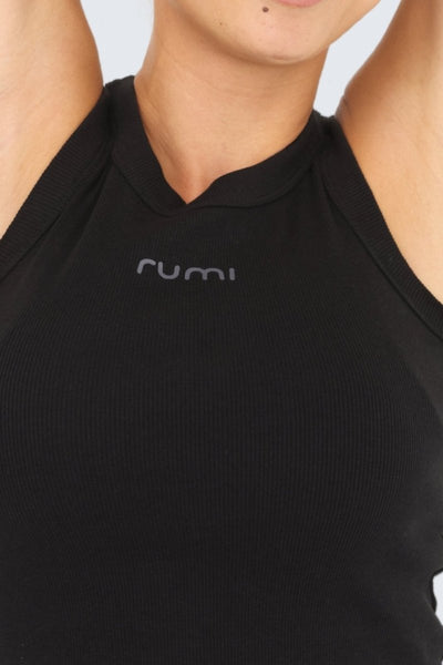 Rumi Earth - W Moon Cropped Ribbed Tank - Black - R131222BKP - Tops