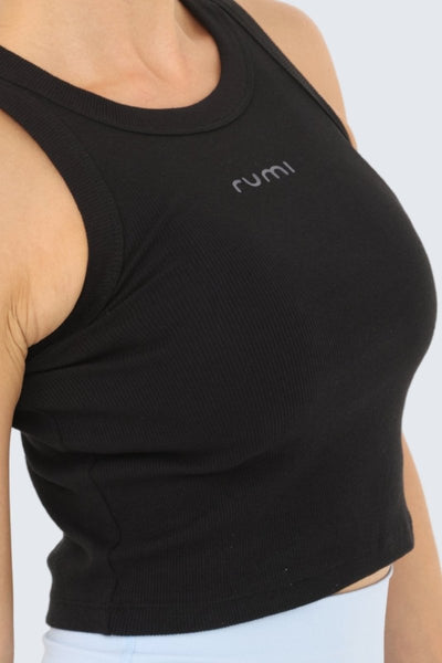 Rumi Earth - W Moon Cropped Ribbed Tank - Black - R131222BKP - Tops