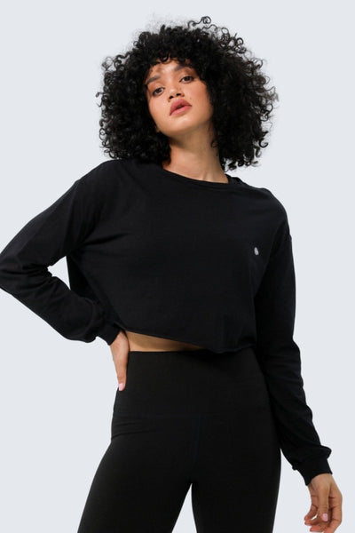 Rumi Earth - W Moon Cropped Tee Long - Sleeve - Black - R111311BKP - Tops