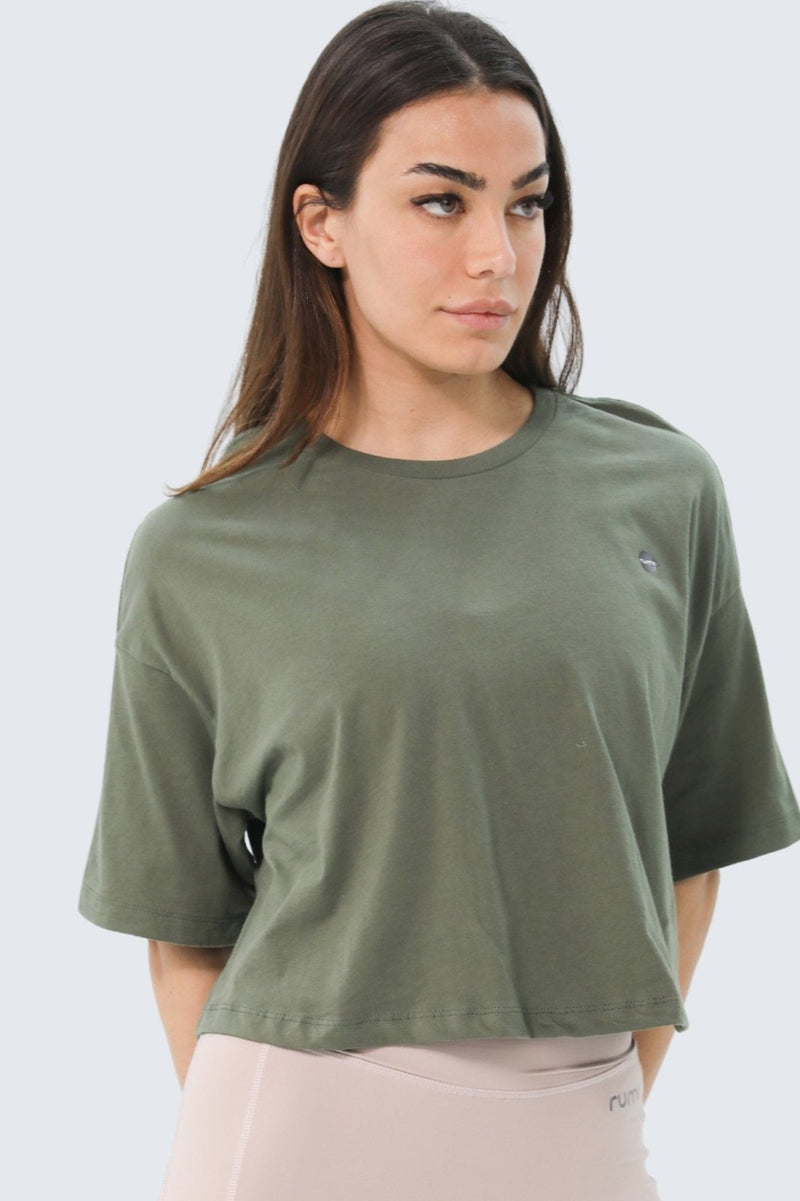 W Moon Oversized Cropped Tee - Olive