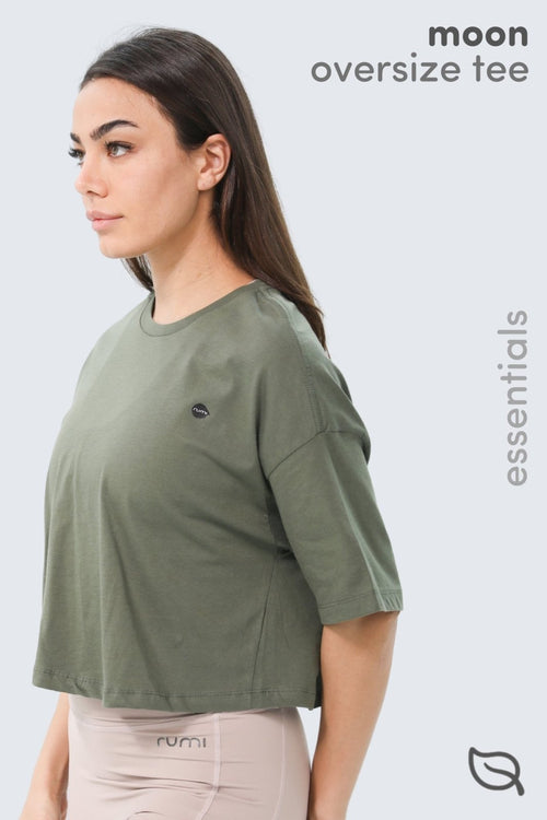 W Moon Oversized Cropped Tee - Olive