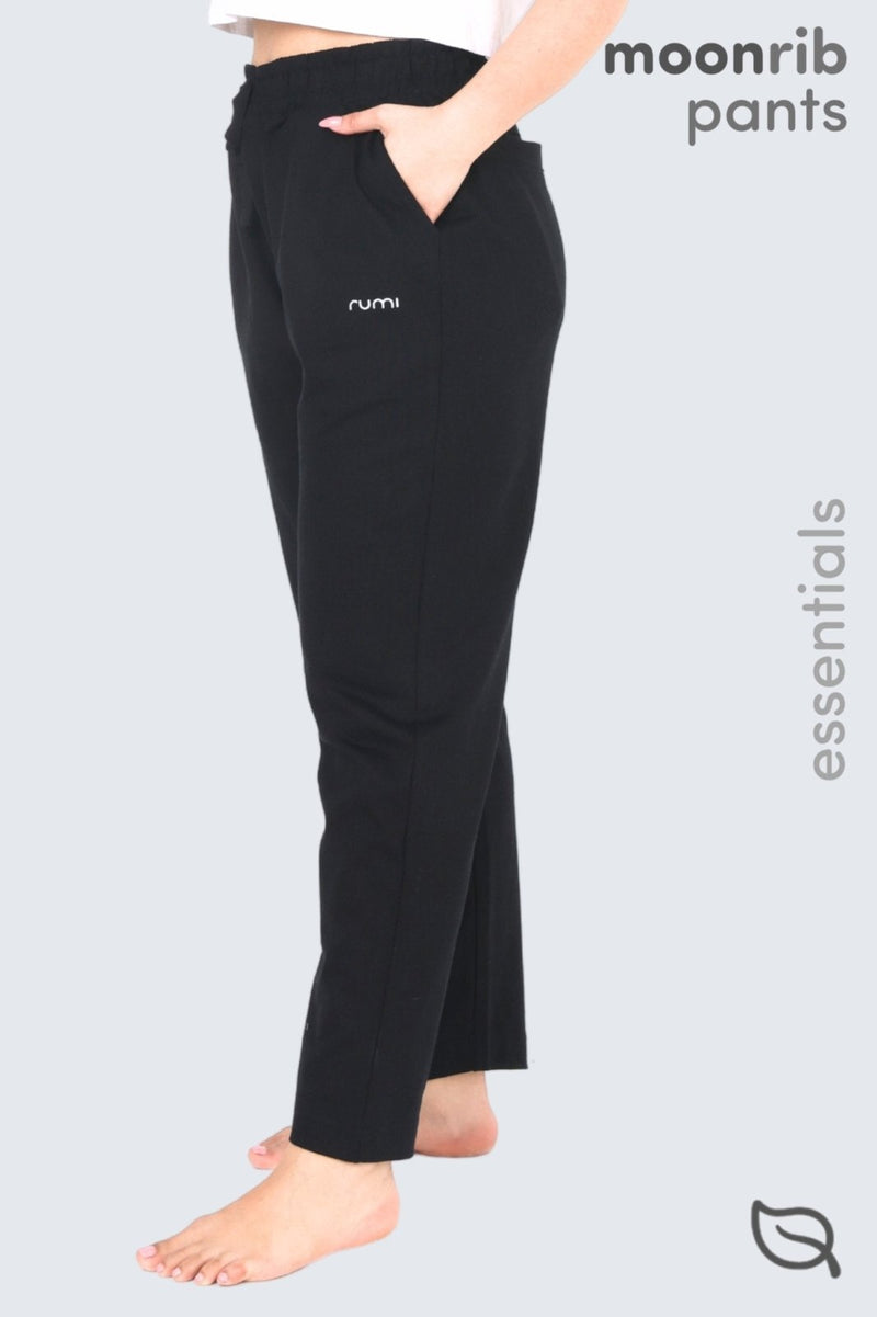 W Moon Ribbed Pants - Black