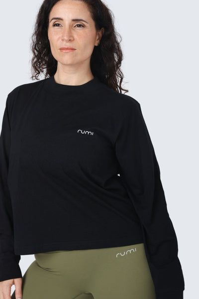 W Moon Tee Mock-Neck Long-Sleeve - Black