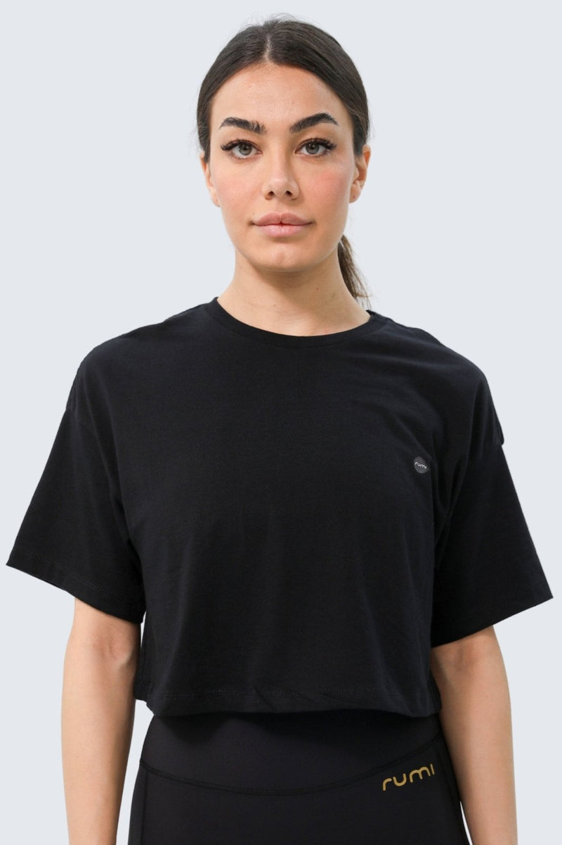 W Moon Tee Oversized Cropped - Black