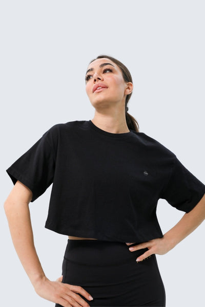 W Moon Tee Oversized Cropped - Black