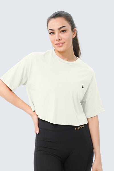 W Moon Tee Oversized Cropped - Natural