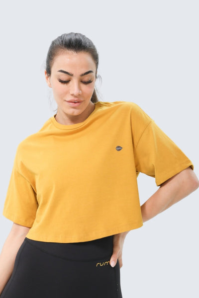 W Moon Tee Oversized Cropped - Turmeric